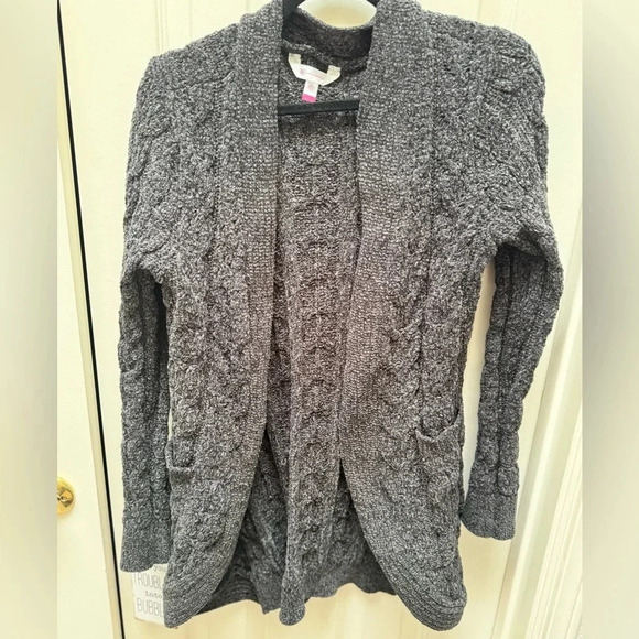 Chenille Cocoon Cardigan Sweater, Midweight,charcoal grey open front size M - Picture 8 of 16